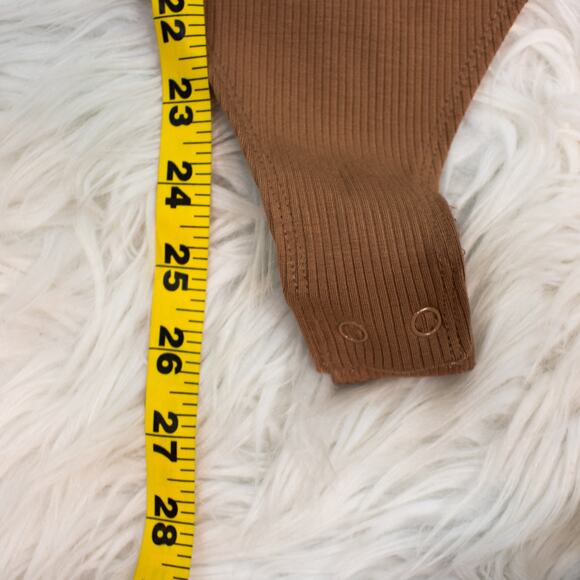 Naked Wardrobe Brown Color Block Ribbed Knit Long Sleeve Bodysuit Size Medium - Picture 10 of 12